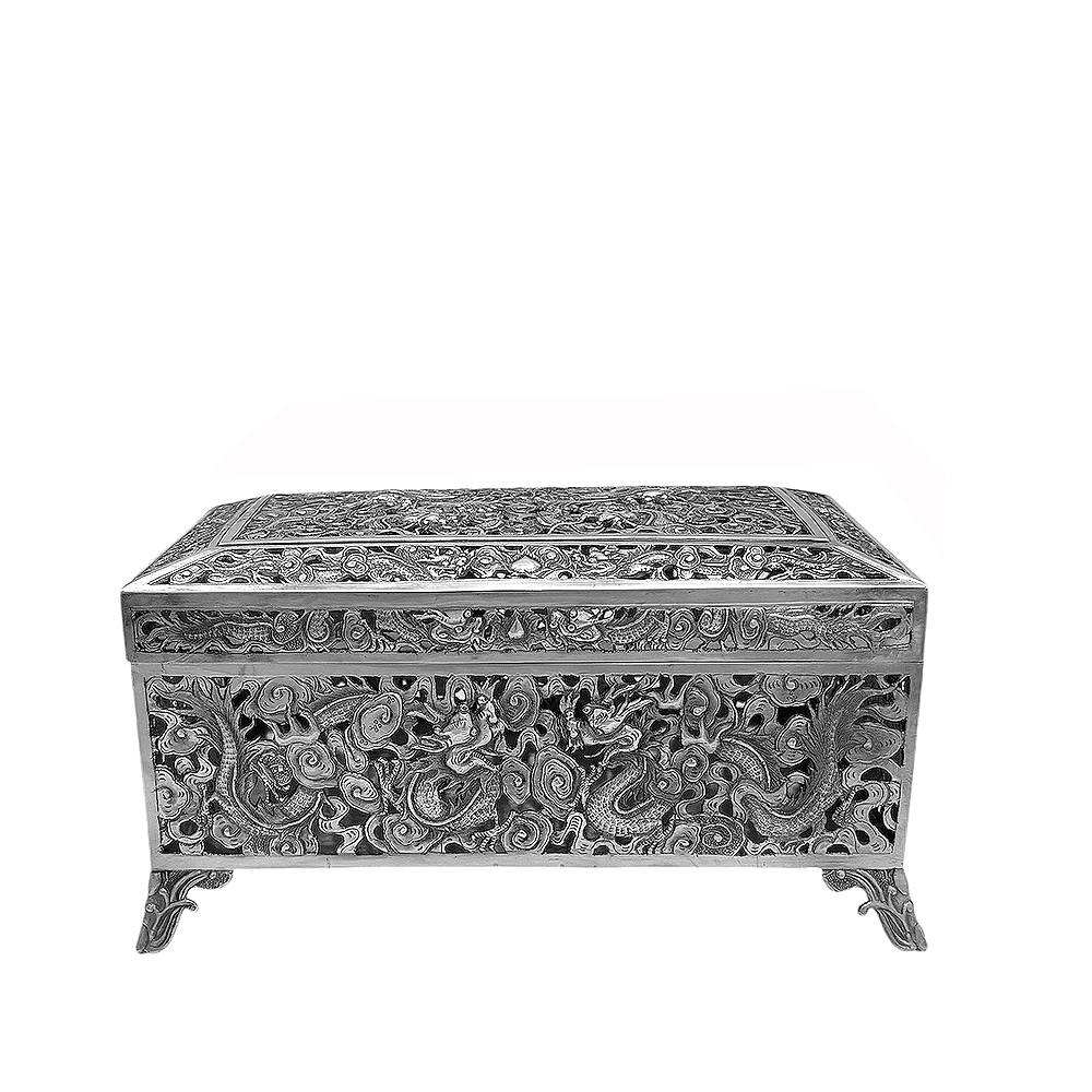 Large Chinese  Silver Casket Wang Hing 1880